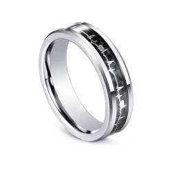Aotiwe Eheringe Silber Schlicht, Wedding Rings Poliertes Karbonfaser Herz 6mm Ringe für Herren Wolfram Größe 62 (19.7) von Aotiwe