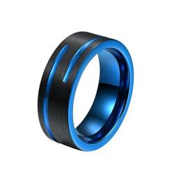 Aotiwe Eheringe Vintage, Ring Männer Verlobung Matt Gebürstete 8mm Nut Schwarz Blau Promise Ring Wolfram Größe 54 (17.2) von Aotiwe