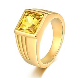 Aotiwe Engagement Ring Gold, Verlobungsring für Männer Quadrat Herren Ringe Fantasy mit Gelb Rechteckschliff Zirkonia Edelstahl Größe 60 (19.1) von Aotiwe