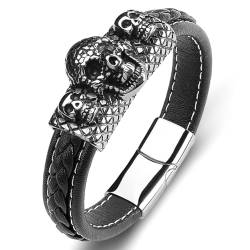Aotiwe Geflochtenes Armband für Männer, Männer Armband Set Schädel Schwarz Armband Männer Outdoor Pu Leder 18.5cm von Aotiwe