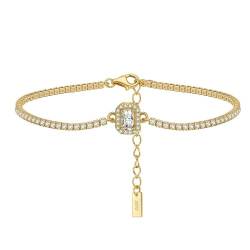 Aotiwe Gold Bracelet, Armbänder Damen 925 Silber Tenniskette Mutter Tochter Armband mit Weiß Rundschliff Zirkonia von Aotiwe