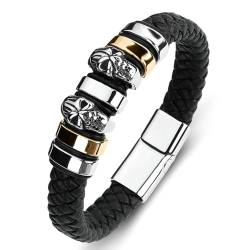 Aotiwe Herren Armband Leder Schwarz, Männer Armband Set Schädel Herrenarmbänder 18.5cm Lustige Geschenke von Aotiwe