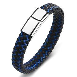 Aotiwe Herren Lederarmband Xxl, Armbänder für Männer Zweifarbiges Gewebe Silber Blau Man Bracelet 18.5cm von Aotiwe