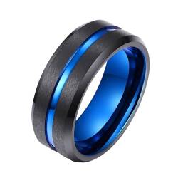 Aotiwe Herren Ringe Nordisch, Eheringe für Herren Matt Gebürstete 8mm Polierte Nut Schwarz Blau Ring Herren Vintage Wolfram Größe 57 (18.1) von Aotiwe