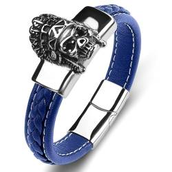 Aotiwe Herrenarmbänder, Armband Herren Blau Mythischer Punk Men Bracelet Pu Leder 16.5cm von Aotiwe