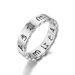 Aotiwe Knuckle Ring, Eheringe Edelstahl Mann mit Buddhismus Mantra Silber Rings Men Vintage Größe 62 (19.7) von Aotiwe