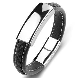 Aotiwe Lederarmband, Bracelet Vintage U Form Silber Schwarz Armbänder Set 16.5cm Lustige Geschenke für Männer von Aotiwe