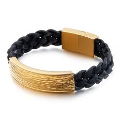Aotiwe Mens Bracelet, Herren Armband Breit Flechten Gold Bracelet Vintage Pu Leder 21cm von Aotiwe