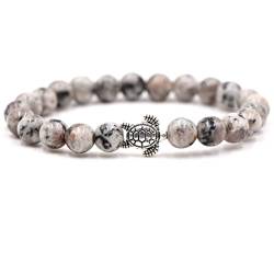 Aotiwe Perlen Armbänder, Armband Set Perlen Elastische Runde Naturstein Schildkröte Grau Kristall mit Magnesit von Aotiwe