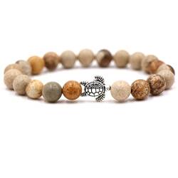 Aotiwe Perlenarmband Naturstein Herren, Perlen Armband Elastische Runde Naturstein Schildkröte Champagner Kristall mit Sandstein von Aotiwe