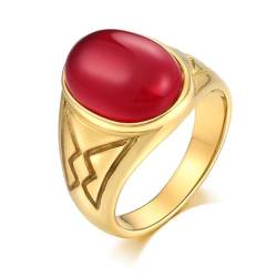 Aotiwe Pinky Ring, Promise Ring Men Ovales Kreuz Gold Eheringe Deko Hochzeit mit Rot Opal Edelstahl Größe 62 (19.7) von Aotiwe