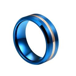 Aotiwe Promise Ring Beste Freundin, Eheringe für Herren Matt Gebürstete 8mm Polierte Nut Blau Promise Ring Men Wolfram Größe 49 (15.6) von Aotiwe