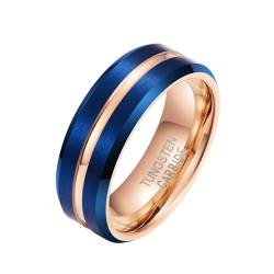 Aotiwe Promise Ring for Men, Eheringe für Männer Polierte Nut 8mm Matt Gebürstet Roségold Blau Zeigefinger Ring Wolfram Größe 65 (20.7) von Aotiwe