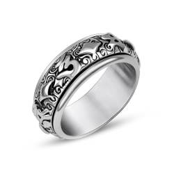 Aotiwe Ring Silber Herren Schmal, Eheringe Edelstahl Set Angst Spinner Ring Vintage Mantra Eheringe für Männer Größe 65 (20.7) von Aotiwe