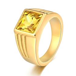 Aotiwe Ringe Männer, Schmuck Ring Quadrat Gold Ringe Herren Hochzeit mit Gelb Rechteckschliff Zirkonia Edelstahl Größe 67 (21.3) von Aotiwe