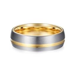Aotiwe Vergoldete Ringe, Eheringe für Herren Matt Gebürstete 7mm Polierte Nut Rings Men Vintage Wolfram Größe 57 (18.1) von Aotiwe
