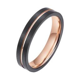 Aotiwe Verlobungsring Frau, Zarter Ring Damen Matt Gebürstete 4mm Polierte Nut Roségold Schwarz Eheringe Damen Wolfram Größe 60 (19.1) von Aotiwe