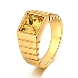 Aotiwe Verlobungsring Herren, Ring Herren Kleiner Finger Quadrat Gold Eheringe für Männer mit Gelb Marquiseschliff Zirkonia Edelstahl Größe 62 (19.7) von Aotiwe