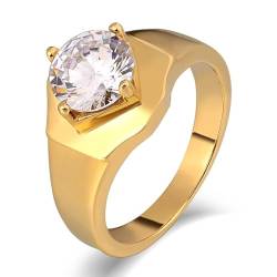 Aotiwe Vintage Ring, Verlobungsring für Männer Krallenrunde Gold Eheringe Deko Hochzeit mit Weiß Baguetteschliff Zirkonia Edelstahl Größe 65 (20.7) von Aotiwe