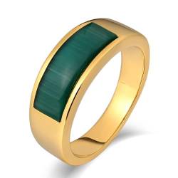 Aotiwe Wedding Ring, Freundschaftsringe Männer Quadratisch Rund Gold Eheringe für Männer mit Grün Rundschliff Opal Edelstahl Größe 67 (21.3) von Aotiwe