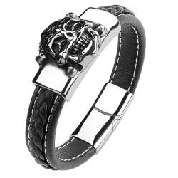 Aotiwe Zartes Armband, Schwarzes Armband für Männer Schädel Freundschaft Armband Pu Leder 16.5cm von Aotiwe