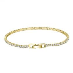 Armreifen Gold Damen, Bracelet Damen Tenniskette Bracelet Vintage mit Weiß Rundschliff Zirkonia 925 Silber 18cm von Aotiwe