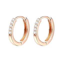 Creolen Rosegold Groß, Hoop Earrings 925 Silver Kreis M Ohrringe mit Weiß Zirkonia 925 Silber von Aotiwe