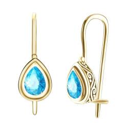 Damen Ohrringe, Ohrringe Damen Modeschmuck Tropfenanhänger Earrings Set Gold Blau mit Blau Zirkonia 925 Silber von Aotiwe