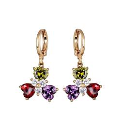 Earrings For Women, V Ohrringe Damen Creolen mit Herzförmigem Kubischem Zirkonia Kleeblatt Blumenanhänger Gold Lila Rot Grün Ohrringe Frauen von Aotiwe