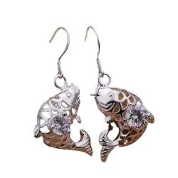 Earrings for Women, C Ohrringe Damen Fisch G Ohrringe Silber mit Weiß Rundschliff Zirkonia Kupfer von Aotiwe