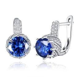 Earrings for Women, P Ohrringe Runde Form Boho Ohrringe Silber Blau mit Blau Zirkonia Kupfer von Aotiwe