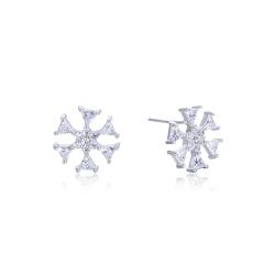 H Ohrstecker, Ohringe Silber Schneeflocke Earrings For Women mit Weiß Triangelschliff Zirkonia 925 Silber 13mm von Aotiwe