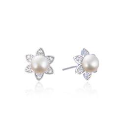 Ohrringe Stecker, C Ohrringe Damen Blume mit Perle und Zirkonia Ohrringe Echt Silber Silber 12mm von Aotiwe