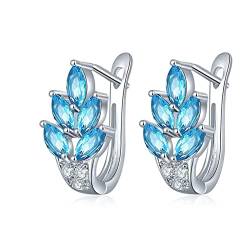 Schmuck Ohrringe, Silber Ohrhänger Blume Himmelblau mit Marquiseschliff Zirkonia Weiß Vergoldet 20mm von Aotiwe