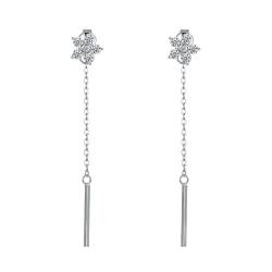 Silver Earrings, Ohrringe Damen Echt Silber Blumen Baumelnde Kettenstange Ohrringe Hochzeit mit Weiß Rundschliff Zirkonia 925 Silber von Aotiwe