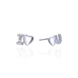 Silver Earrings, Ohrstecker Silber Echt Ich Liebe Dich Ohrringe Damen Vintage mit Weiß Rundschliff Zirkonia 5.6mm von Aotiwe