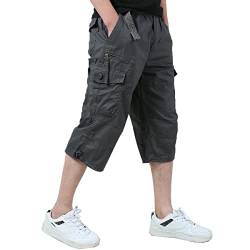Aotoyou Cargo Shorts 3/4 Hose Herren Bermuda Sommer Kurze Hosen Elastische Taille inkl. Gürtel aus Baumwolle Freizeithose von Aotoyou
