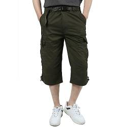 Aotoyou Cargo Shorts Herren Sommer 3/4 Hose inkl. Gürtel Kurze Hosen Elastische Taille aus Baumwolle Freizeithose von Aotoyou