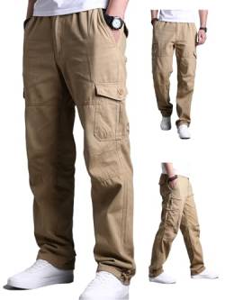 Aotoyou Cargohose für Herren, mit Taschen, Arbeitshose, große Größe, elastisch, kaki, 56 von Aotoyou
