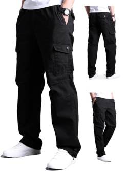 Aotoyou Herren Cargohose aus Baumwolle mit 6 Taschen Lange Regular Fit Cargo Hose Baumwollhose Freizeithose Wanderhose Trekkinghose Men Pants Outdoorhose für Männer Schwarz 4XL von Aotoyou