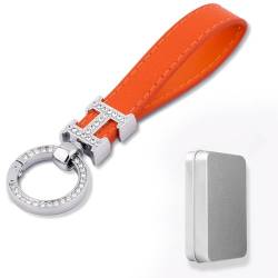 Aotoyou Schlüsselbund Handschlaufe Schlüsselband Leder Kurz Glitzer Keychain Schlüsselanhänger (Orange) von Aotoyou