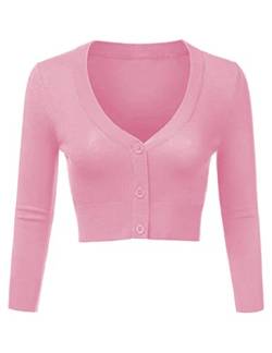 Aottori Bolero Damen Festlich Kurz Strickjacke Elegant Langarm Open Front Cropped Cardigan Schulterjacke Bolerojacke Strick Jäckchen für Mädchen Kleider Rosa XL von Aottori