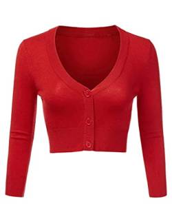 Aottori Bolero Damen Festlich Kurz Strickjacke Elegant Langarm Open Front Cropped Cardigan Schulterjacke Bolerojacke Strick Jäckchen für Mädchen Kleider Rot L von Aottori