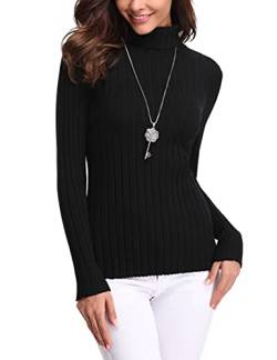 Aottori Damen Elegant Pullover Strickwaren Rollkragenpullover Hals Langarm Ribbed Strick Pullover Tops Schwarz S von Aottori