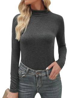 Aottori Damen Rollkragenpullover Langarm Thermo Rollkragen Oberteile Elegant Langarmshirt Warm T-Shirt Einfarbig Tops Slim Fit Casual für Herbst Winter Dunkelgrau L von Aottori