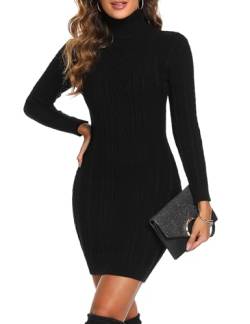 Aottori Damen Strickkleid Rollkragen Pulloverkleid Elegant Winterkleid Langarm Pullover Kleid Strickpullover Warm Pullikleid Freizeitkleider für Herbst Winter Schwarz L von Aottori