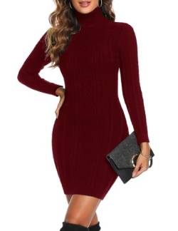 Aottori Damen Strickkleid Rollkragen Pulloverkleid Elegant Winterkleid Langarm Pullover Kleid Strickpullover Warm Pullikleid Freizeitkleider für Herbst Winter Weinrot M von Aottori