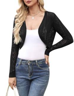 Aottori Strickjacken für Damen Kurz Bolero Elegant Festliche Cardigan Sommer Leicht Schulterjacke Langarm Brautjacke für Abendkleider Hochzeit Schwarz S von Aottori