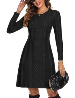 Aottori Strickkleider Damen Pulloverkleid Elegante Pullover Rundkragen Winterkleid Casual Langarm Minikleid Strickkleider Tunika Kleid Sweater Kleid Schwarz M von Aottori