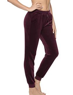 Aottori Velours Jogginghose Damen Nicki Hose Lang Sporthose Warme Frauen Freizeithose Sweatpants Trainingshose Jogging Hosen Damenhose Weinrot M von Aottori